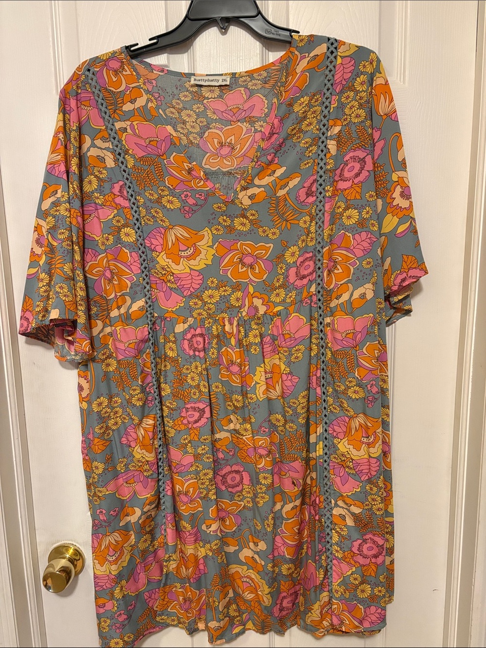 Rusttydustty Floral Boho Dress in Pink & Orange